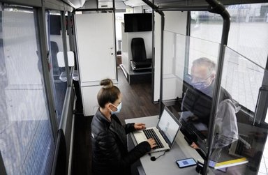 Setra inter-city bus as a mobile COVID-19 testing station