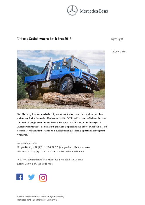 Unimog Geländewagen des Jahres 2018