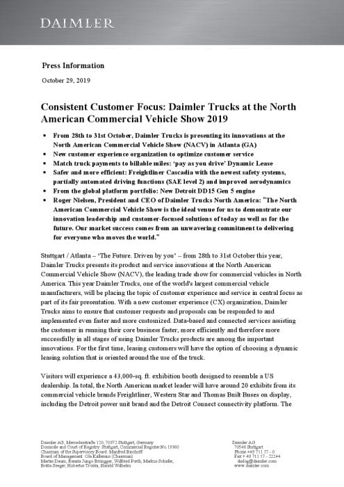 Consistent Customer Focus: Daimler Trucks at the North American Commercial Vehicle Show 2019