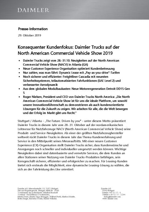 Konsequenter Kundenfokus: Daimler Trucks auf der North American Commercial Vehicle Show 2019