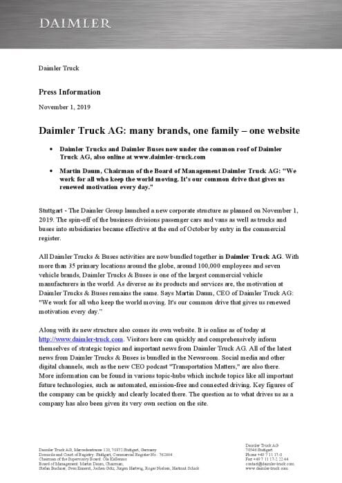 Daimler Truck AG: many brands, one family – one website