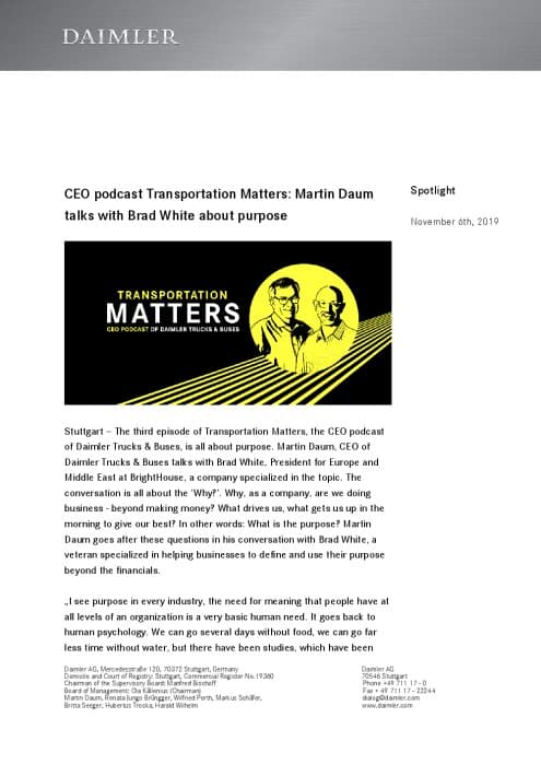 CEO podcast Transportation Matters: Martin Daum talks with Brad White about purpose