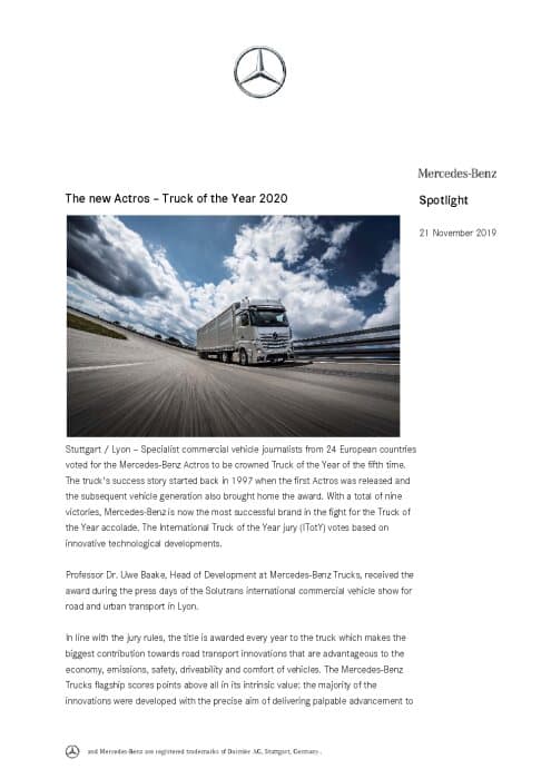 The new Actros – Truck of the Year 2020