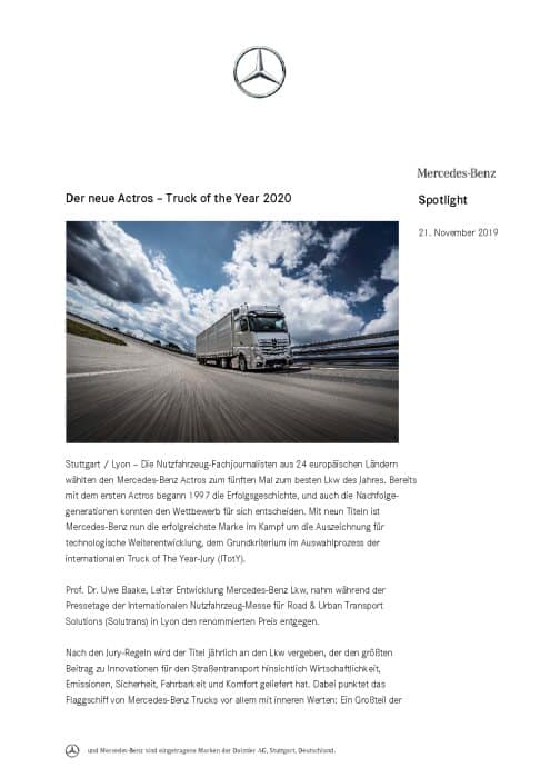 Der neue Actros – Truck of the Year 2020