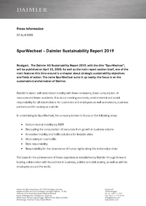 SpurWechsel – Daimler Sustainability Report 2019 | Daimler Truck