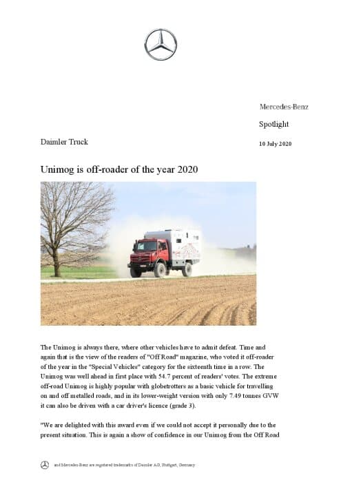 Unimog is off-roader of the year 2020