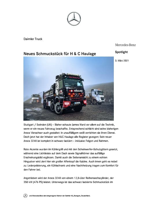 Neues Schmuckstück für H & C Haulage