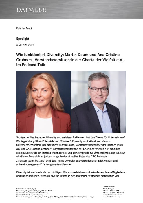 Wie funktioniert Diversity: Martin Daum und Ana-Cristina Grohnert, Vorstandsvorsitzende der Charta der Vielfalt e.V., im Podcast-Talk