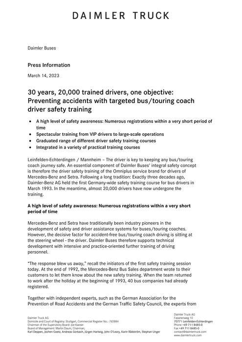 30 years, 20,000 trained drivers, one objective: Preventing accidents with targeted bus/touring coach driver safety training