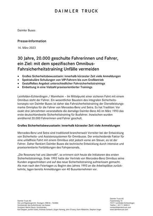 30 Jahre, 20.000 geschulte Fahrerinnen und Fahrer, ein Ziel: mit dem spezifischen Omnibus-Fahrsicherheitstraining Unfälle vermeiden