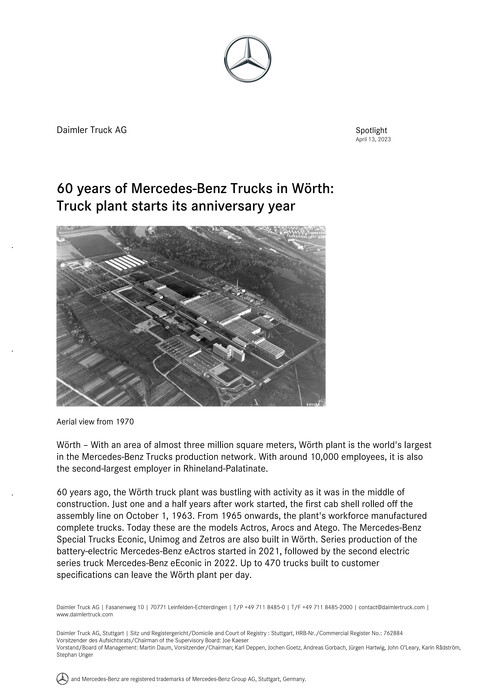 60 years of Mercedes-Benz Trucks in Wörth: Truck plant starts its anniversary year