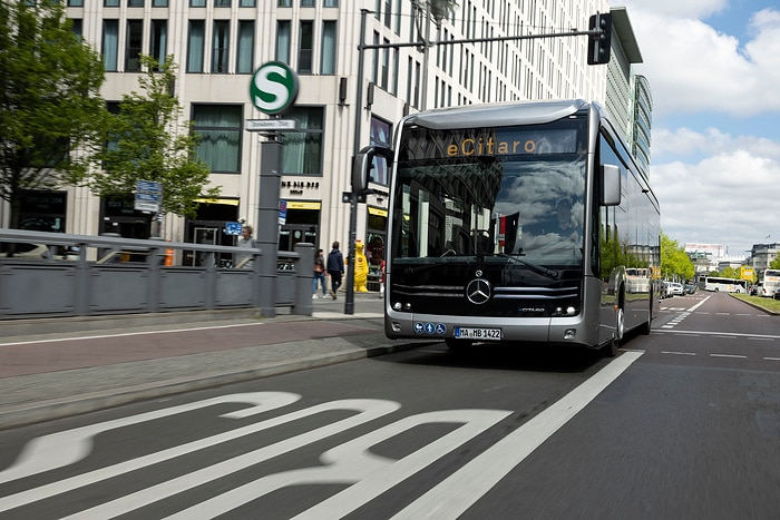 The all-electric Mercedes-Benz eCitaro city bus with the latest generation of batteries