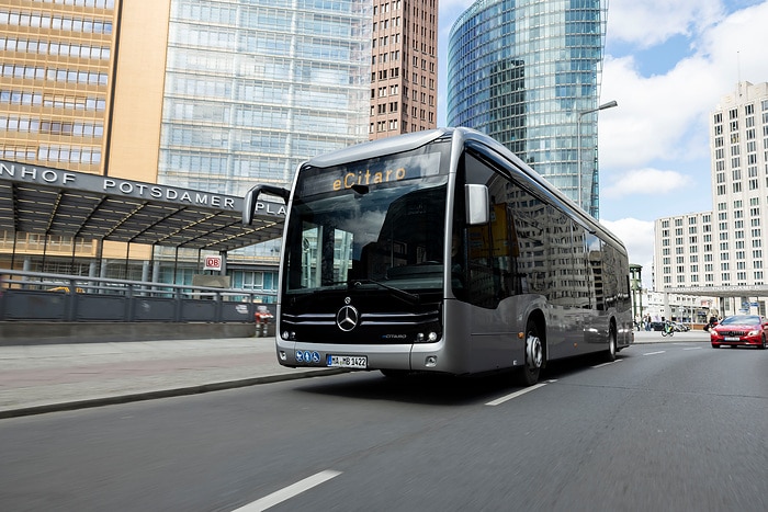 The all-electric Mercedes-Benz eCitaro city bus with the latest generation of batteries