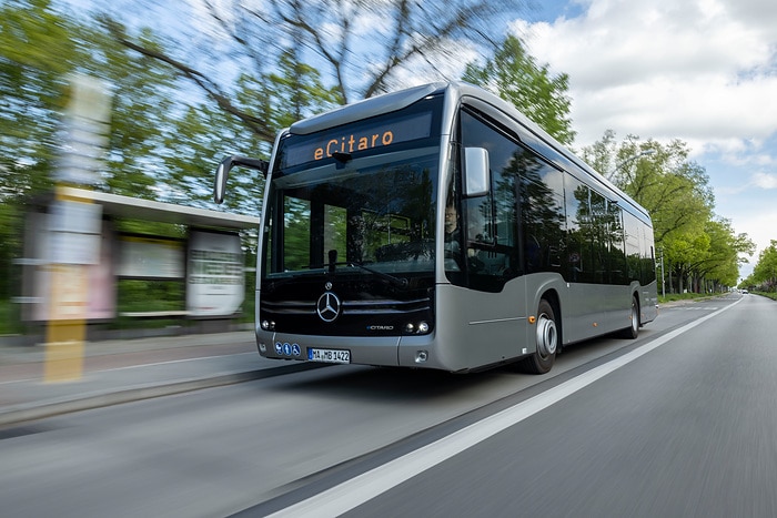 The all-electric Mercedes-Benz eCitaro city bus with the latest generation of batteries