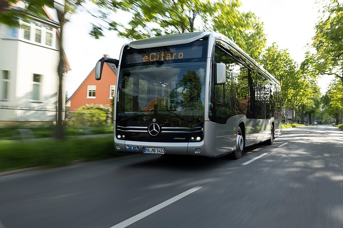 The all-electric Mercedes-Benz eCitaro city bus with the latest generation of batteries