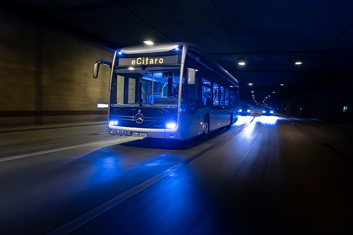 The all-electric Mercedes-Benz eCitaro city bus with the latest generation of batteries