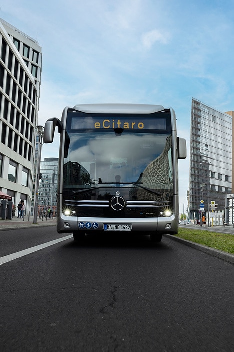 The all-electric Mercedes-Benz eCitaro city bus with the latest generation of batteries