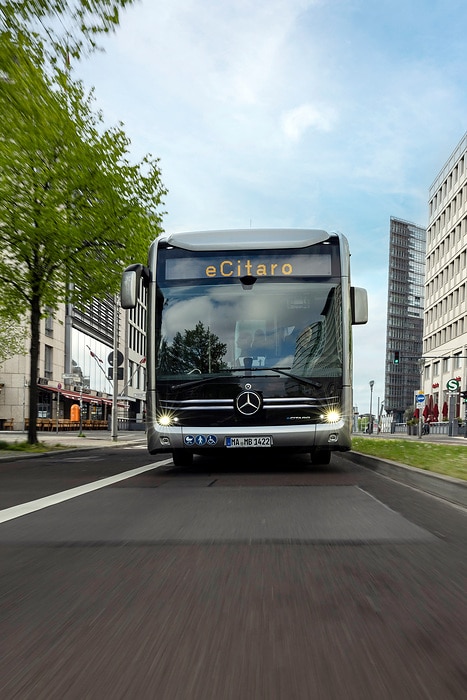 The all-electric Mercedes-Benz eCitaro city bus with the latest generation of batteries