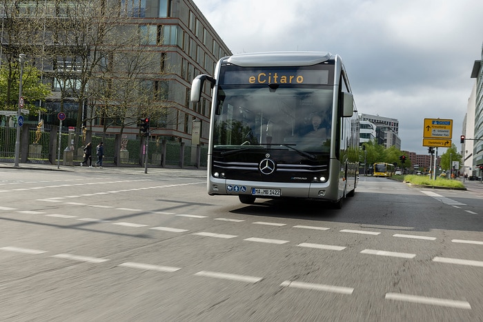 The all-electric Mercedes-Benz eCitaro city bus with the latest generation of batteries