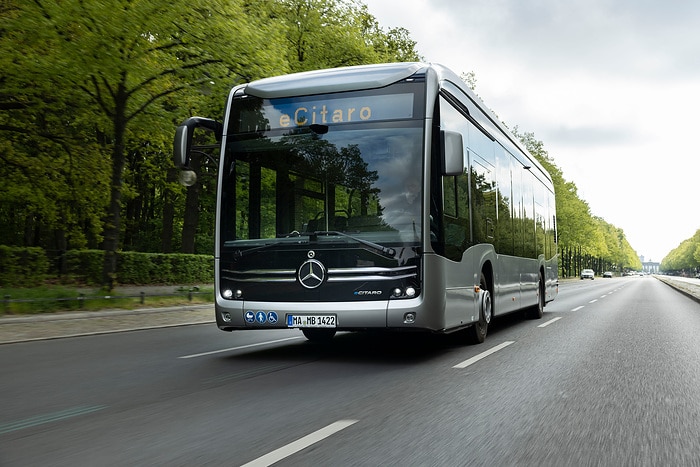 The all-electric Mercedes-Benz eCitaro city bus with the latest generation of batteries