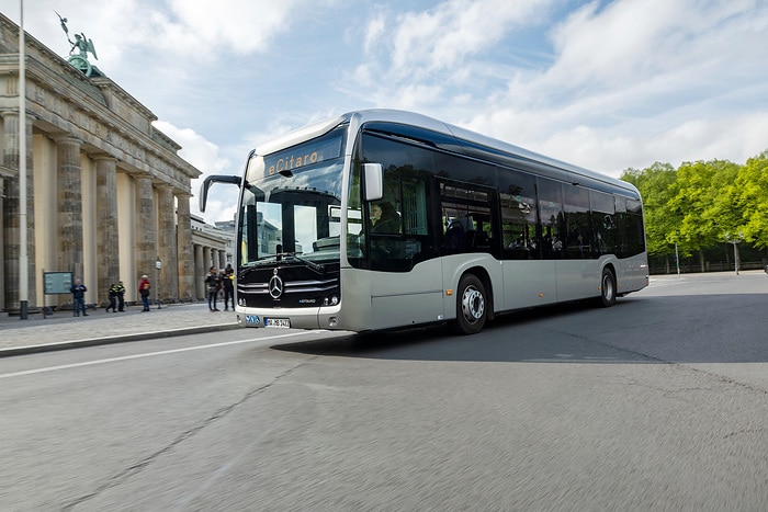 The all-electric Mercedes-Benz eCitaro city bus with the latest generation of batteries