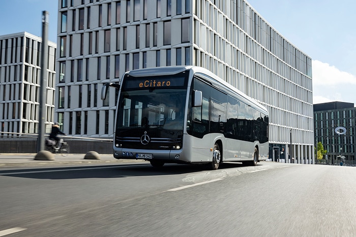 The all-electric Mercedes-Benz eCitaro city bus with the latest generation of batteries