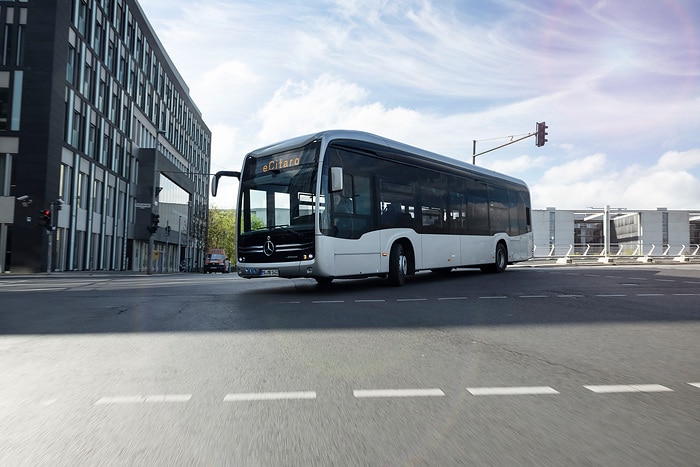 The all-electric Mercedes-Benz eCitaro city bus with the latest generation of batteries