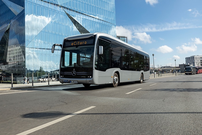 The all-electric Mercedes-Benz eCitaro city bus with the latest generation of batteries