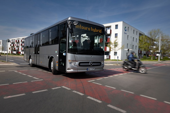 The compact Mercedes-Benz Intouro K hybrid inter-city bus