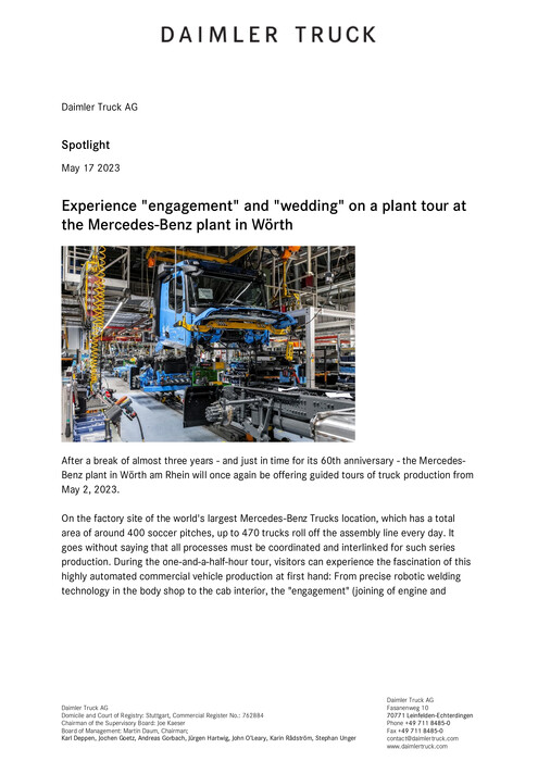 Experience "engagement" and "wedding" on a plant tour at the Mercedes-Benz plant in Wörth