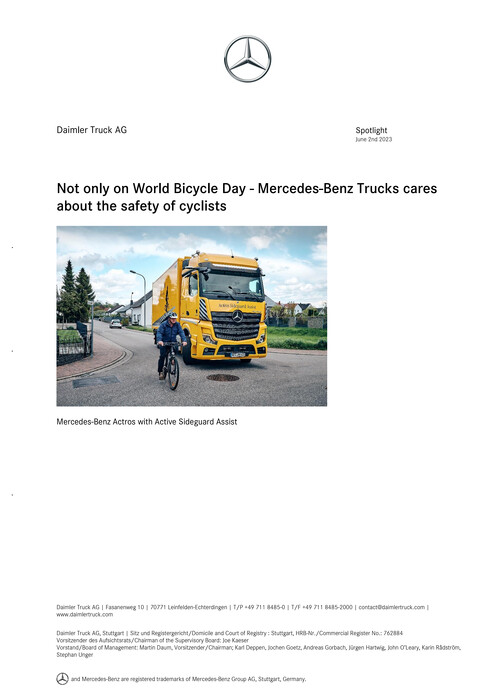 Not only on World Bicycle Day - Mercedes-Benz Trucks cares about the safety of cyclists