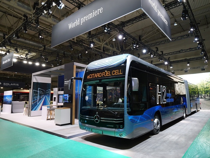 Mercedes-Benz eCitaro G fuel cell with all-electric drive at the Global Public Transport Summit in Barcelona