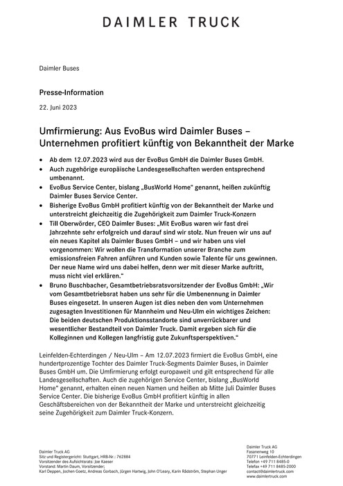 Umfirmierung: Aus EvoBus wird Daimler Buses – Unternehmen profitiert künftig von Bekanntheit der Marke