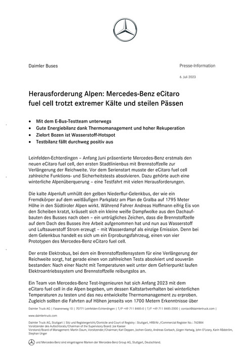 Herausforderung Alpen: Mercedes-Benz eCitaro fuel cell trotzt extremer Kälte und steilen Pässen