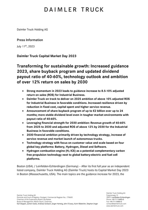 Daimler Truck Capital Market Day 2023 - Transforming for sustainable growth