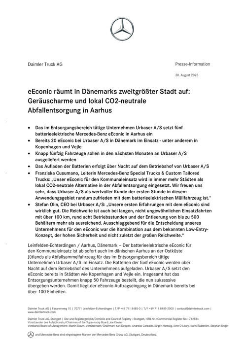 eEconic räumt in Dänemarks zweitgrößter Stadt auf: Geräuscharme und lokal CO2-neutrale Abfallentsorgung in Aarhus