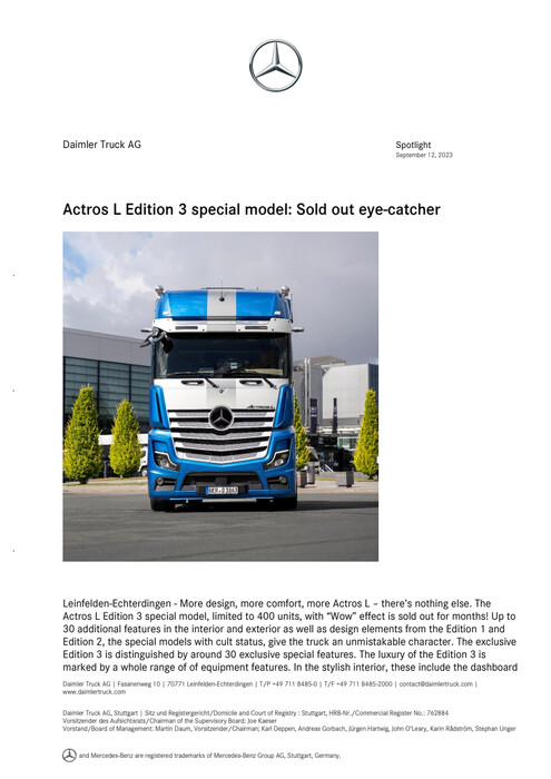Actros L Edition 3 special model is sold out!