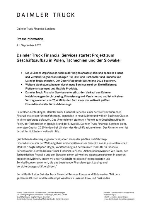 Daimler Truck Financial Services Startet Projekt Zum Geschäftsaufbau In ...