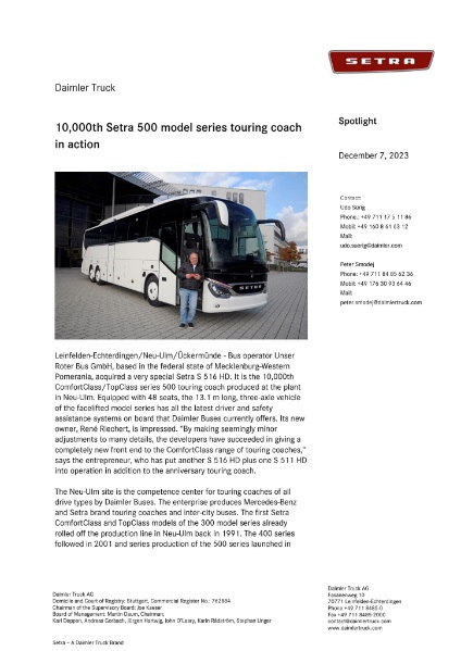 10,000th Setra 500 model series touring coach in action