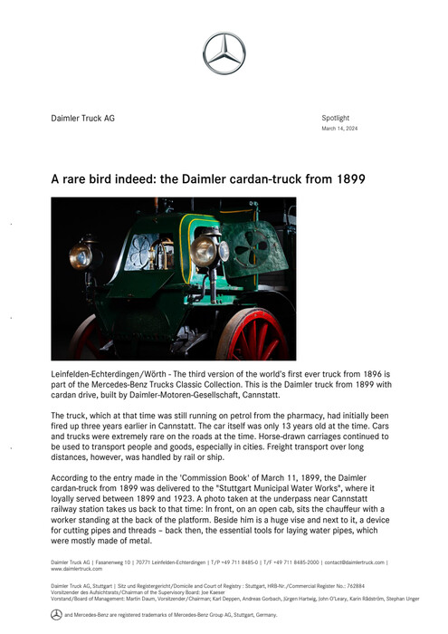 A rare bird indeed: the Daimler cardan-truck from 1899