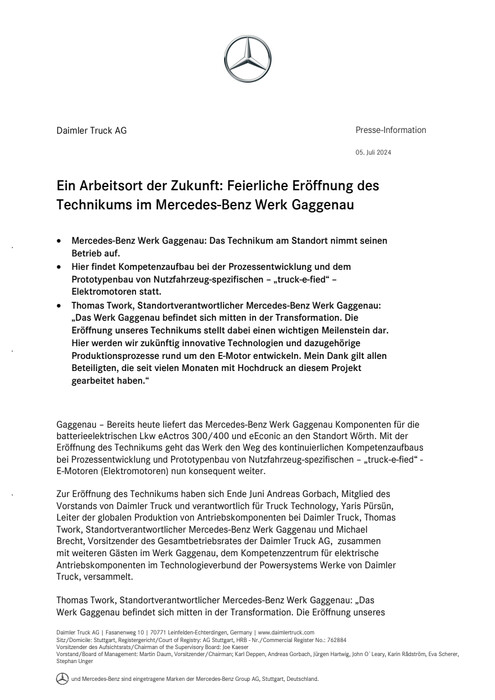 Ein Arbeitsort der Zukunft: Feierliche Eröffnung des Technikums im Mercedes-Benz Werk Gaggenau