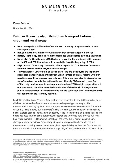 Daimler Buses is electrifying bus transport between urban and rural areas