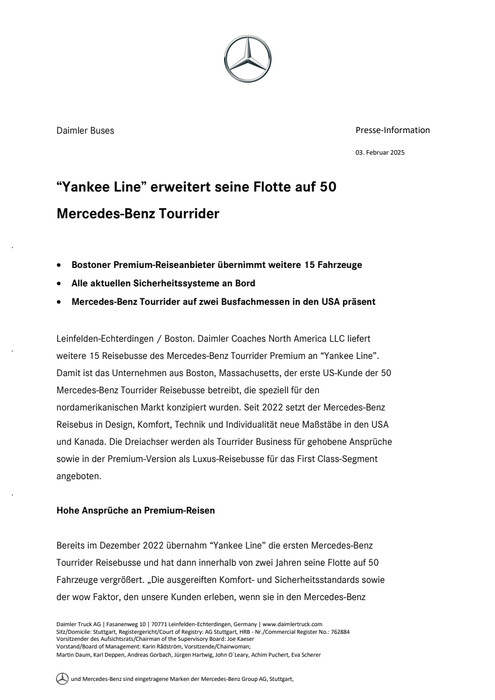 “Yankee Line” erweitert seine Flotte auf 50 Mercedes-Benz Tourrider