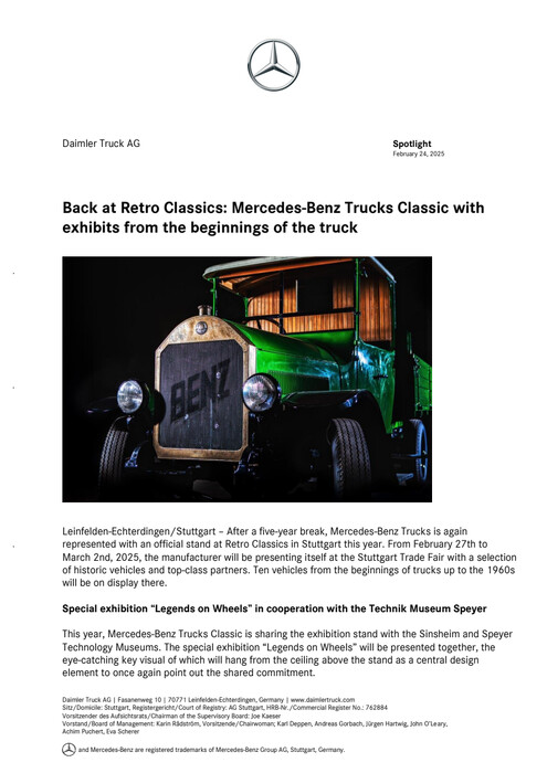 Back at Retro Classics: Mercedes-Benz Trucks Classic with exhibits from the beginnings of the truck