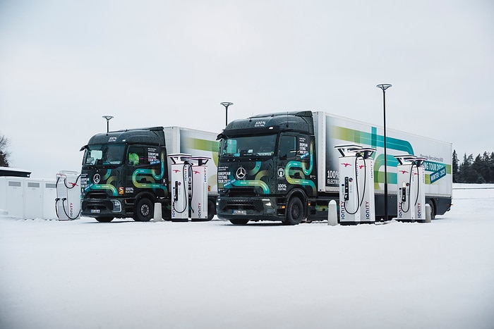 eActros 600 European tour in snow and ice: Electric trucks also drive efficiently in winter