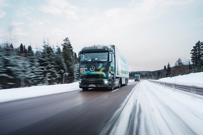 eActros 600 European tour in snow and ice: Electric trucks also drive efficiently in winter