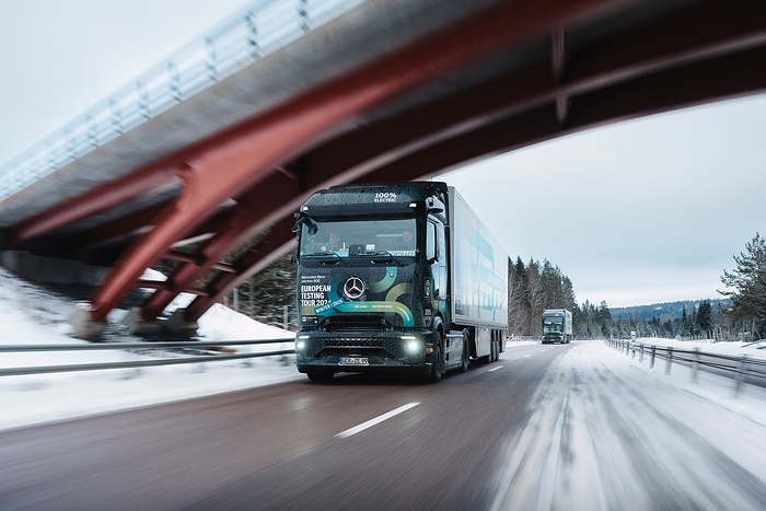 eActros 600 European tour in snow and ice: Electric trucks also drive efficiently in winter