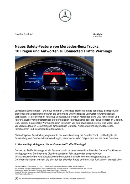 Neues Safety-Feature von Mercedes-Benz Trucks: 10 Fragen und Antworten zu Connected Traffic Warnings