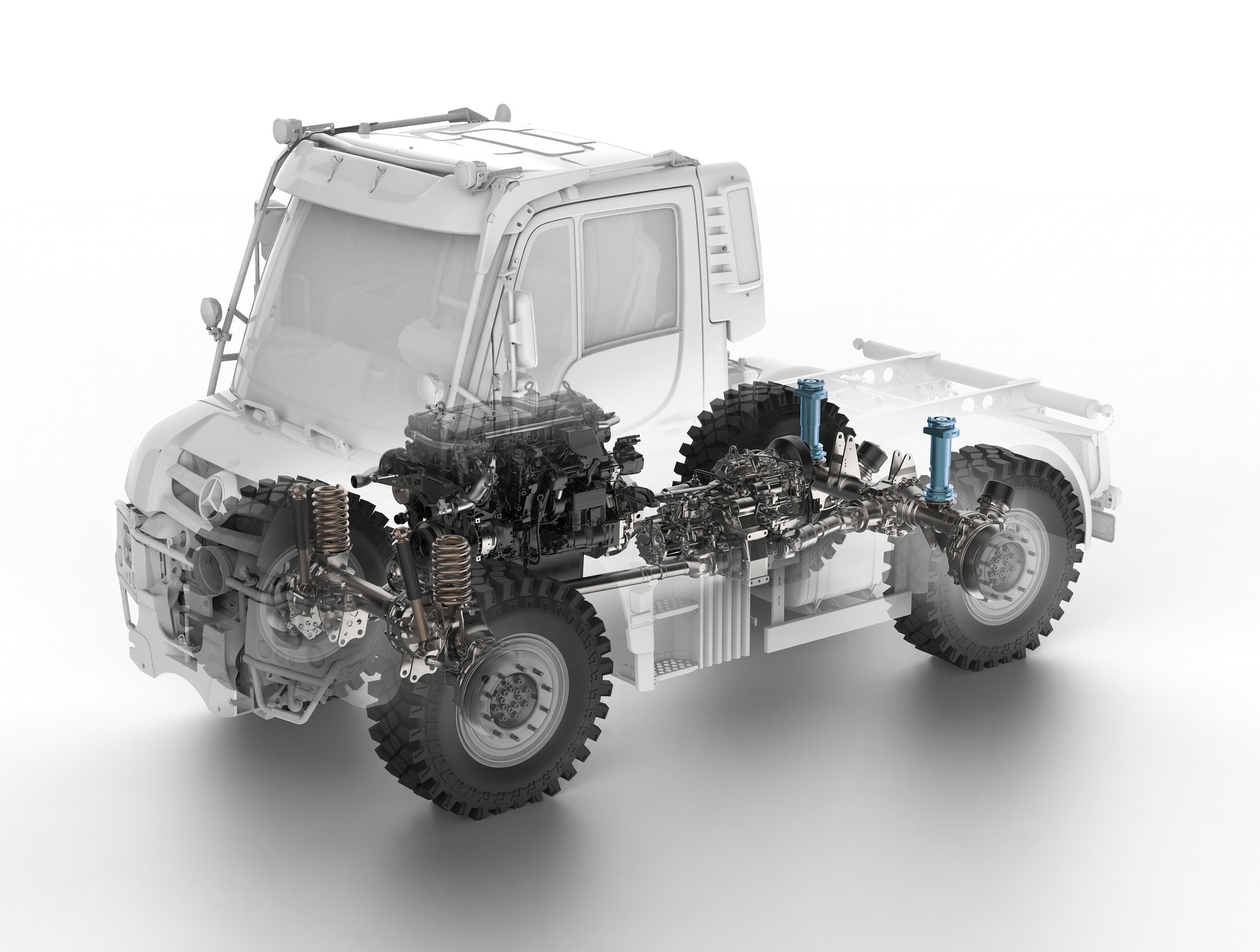 Hydropneumatic suspension on the rear axle The Unimog for modern agriculture: three implement carriers at Agritechnica